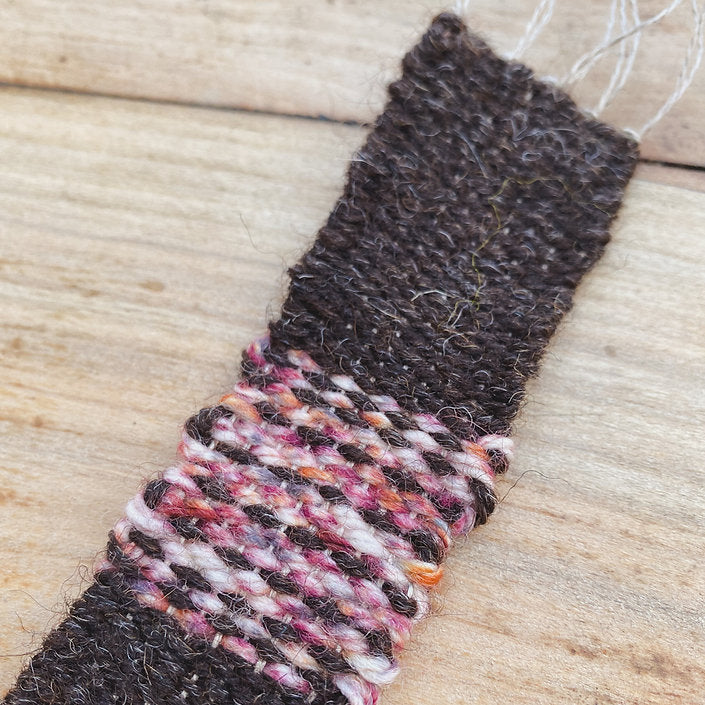 Woven bookmark - Brown with red & white stripe