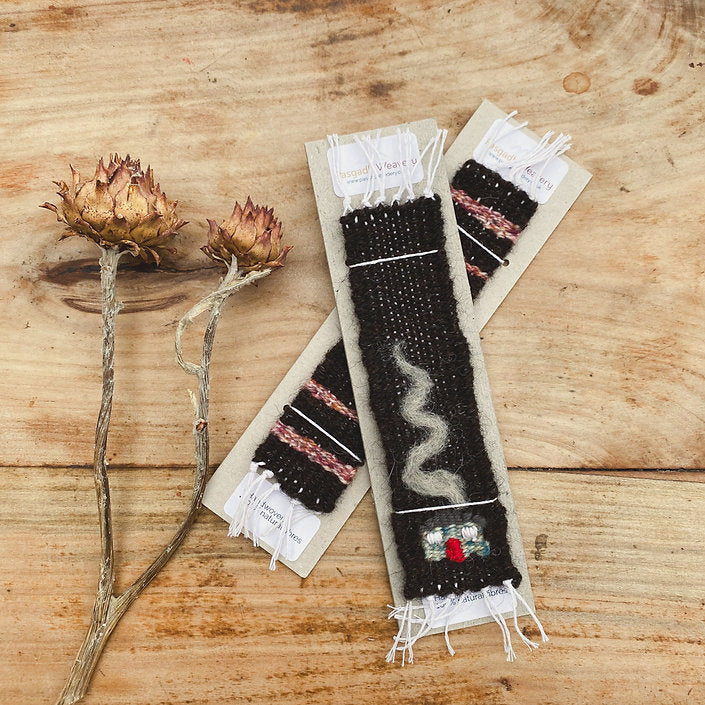 Woven bookmark - Brown with cream stripe