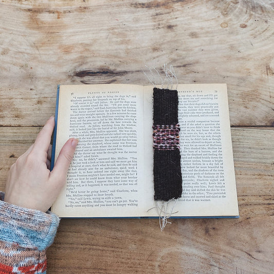 Woven bookmark - Brown with red & white stripe