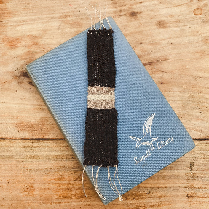 Woven bookmark - Brown with cream stripe