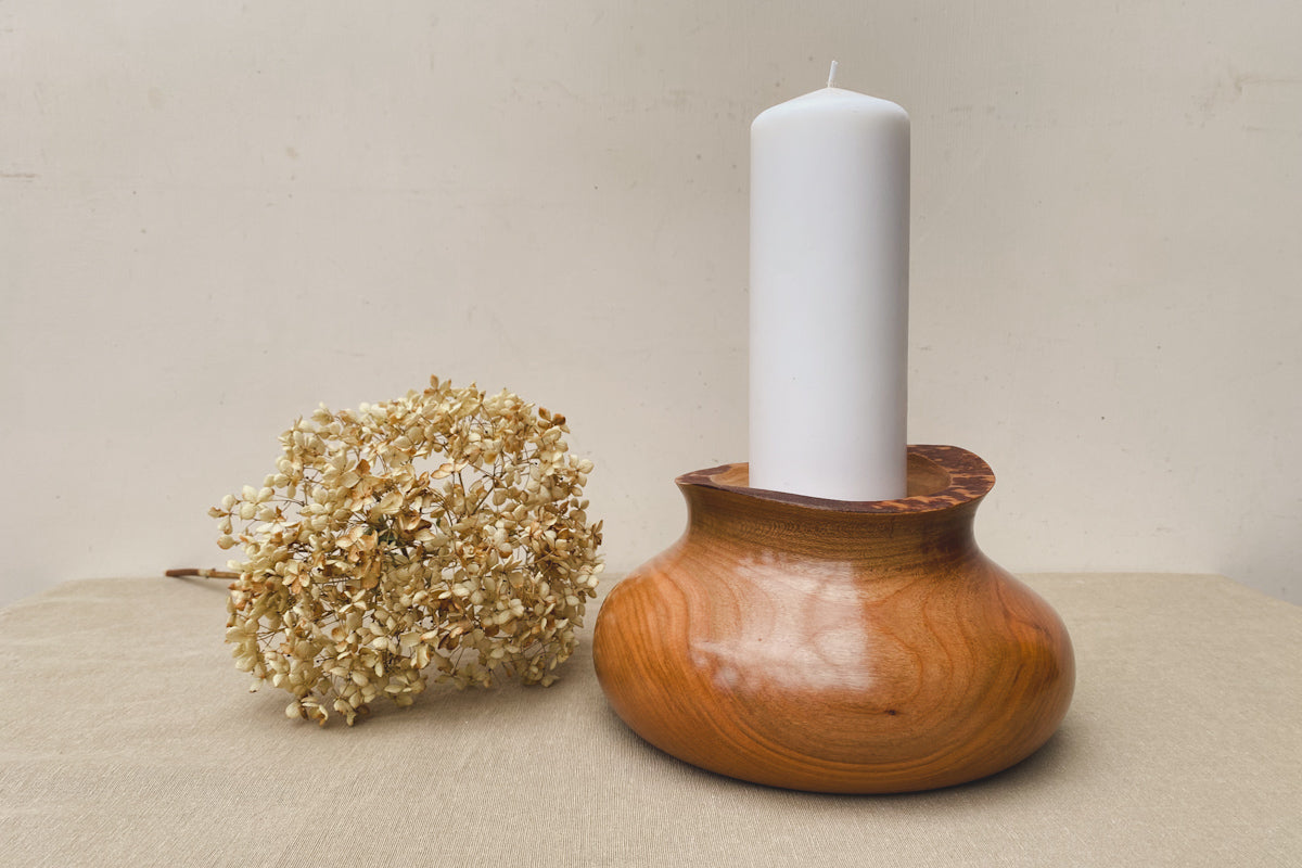 Large Elm Wood Candle Holder – One of a Kind