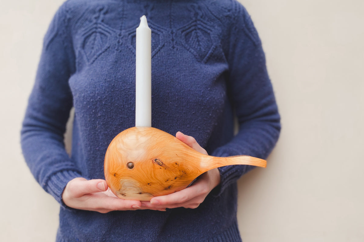 Hand Turned Wooden Whale Candle Holder