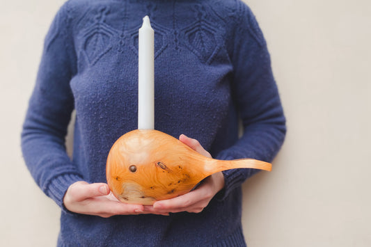 Hand Turned Wooden Whale Candle Holder