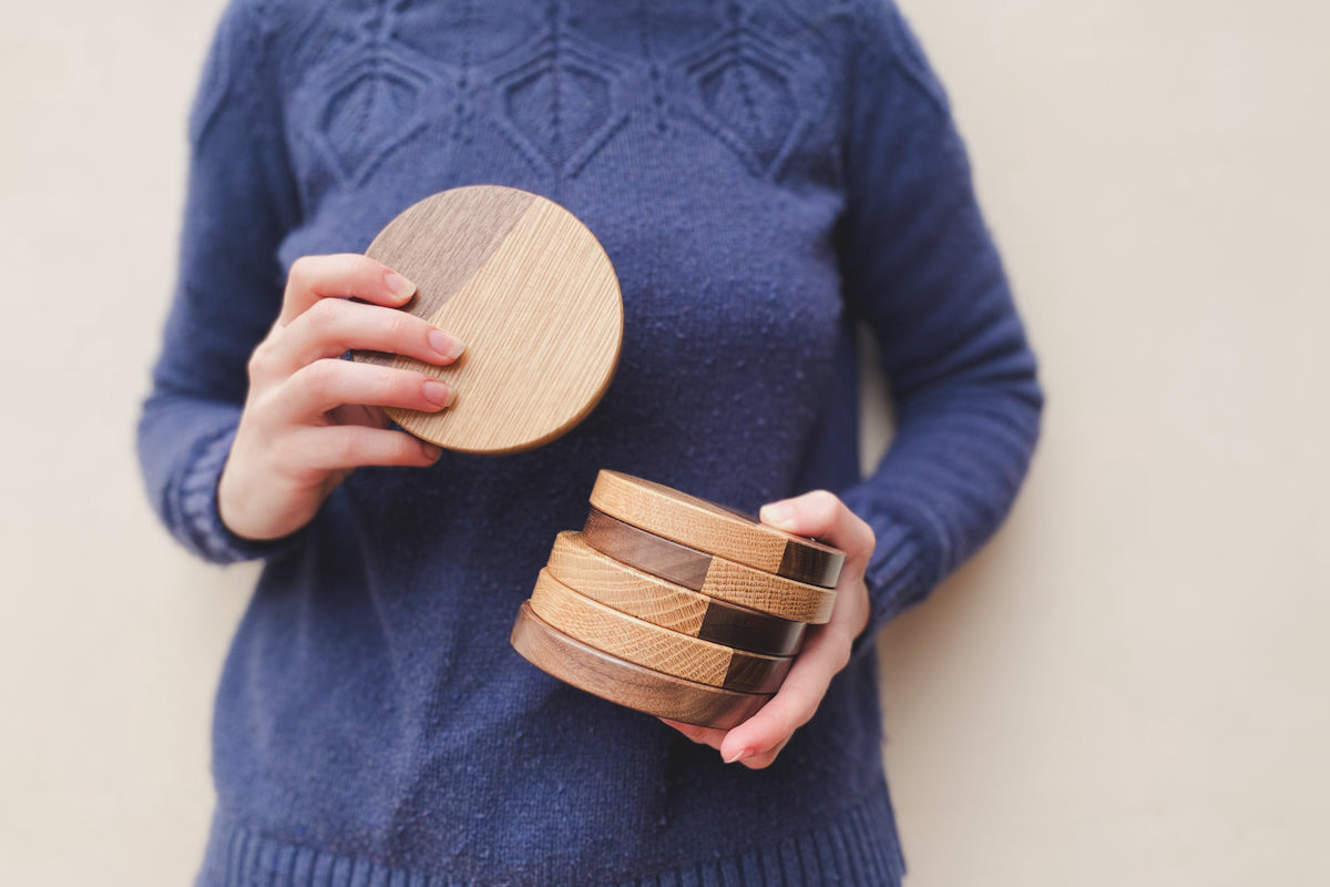 Handcrafted two tone Wooden Coasters - set of 2