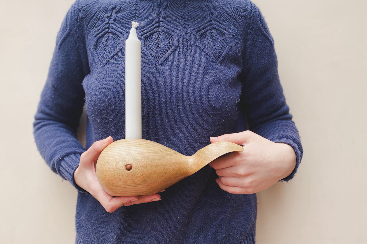 Hand Turned Wooden Whale Candle Holder