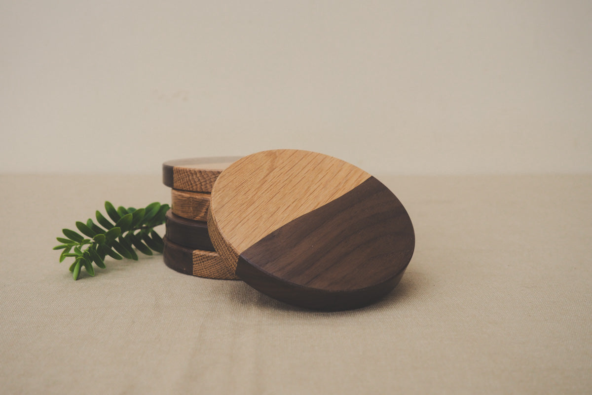 Two-toned wooden coasters.