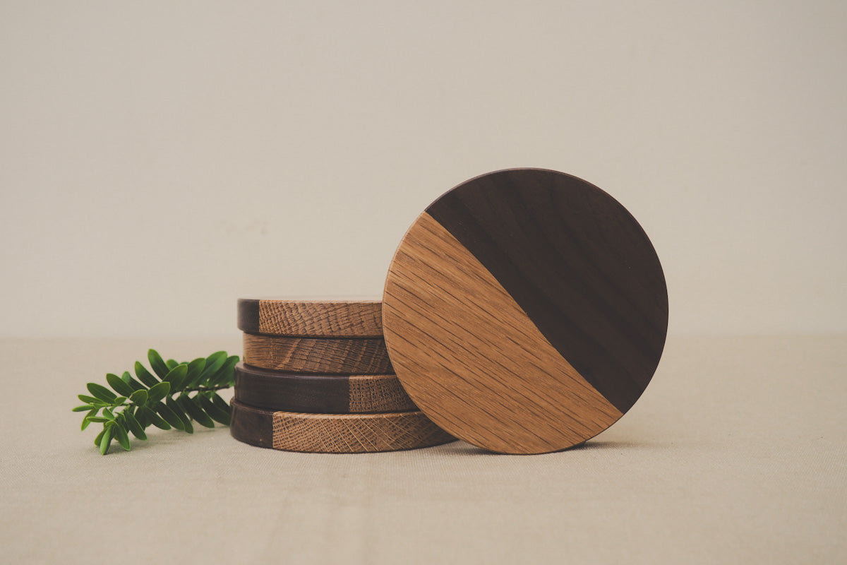 Two-toned round wood coasters