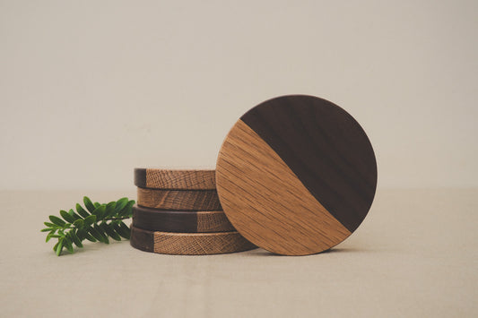 Two-toned round wood coasters